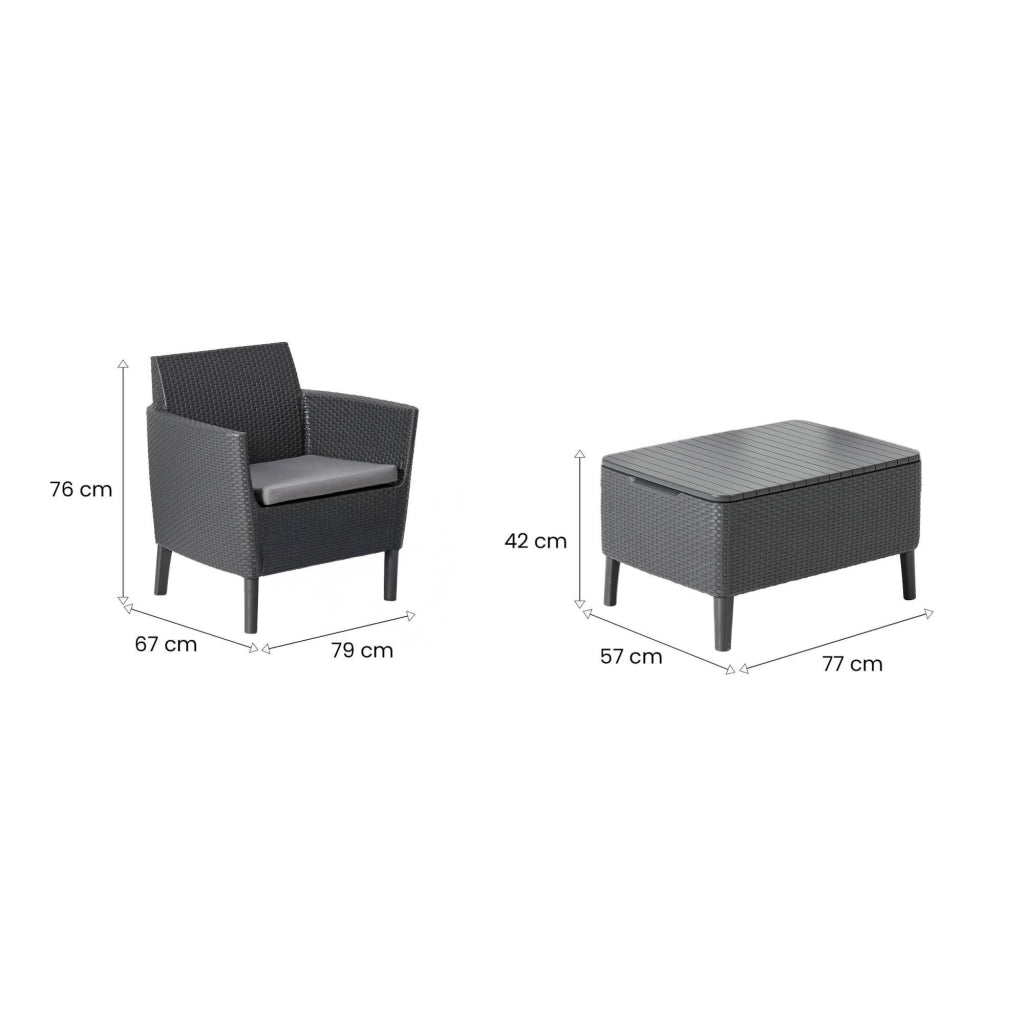 Set salotto da esterno Granby, Salottino outdoor, Set da balcone o giardino, Composizione soggiorno per esterni, 79x67 h76 cm, Antracite