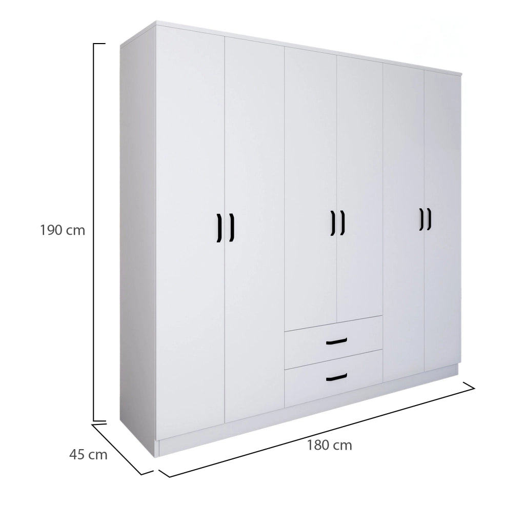 Armadio Camera da Letto Copiano, Guardaroba Grande 6 Ripiani, 180x190h cm Bianco