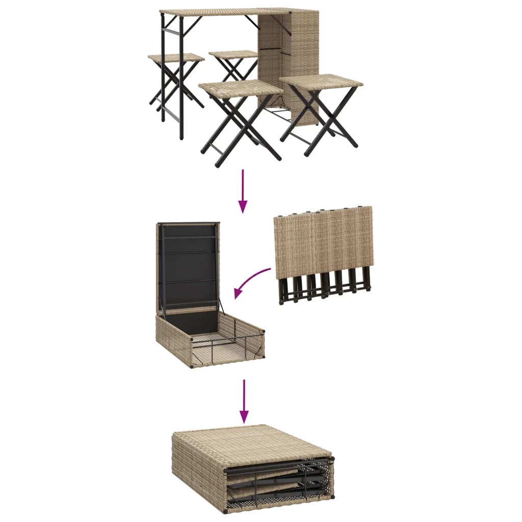 Set da Pranzo da Giardino Pieghevole 5pz Beige in Polyrattan