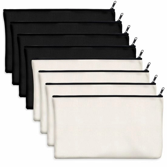 Pacchetto di 8 etui in tela di canapa vuoti con cerniera per oggetti di fai da te, prodotti per la cura personale e organizzazione (beige e nero).