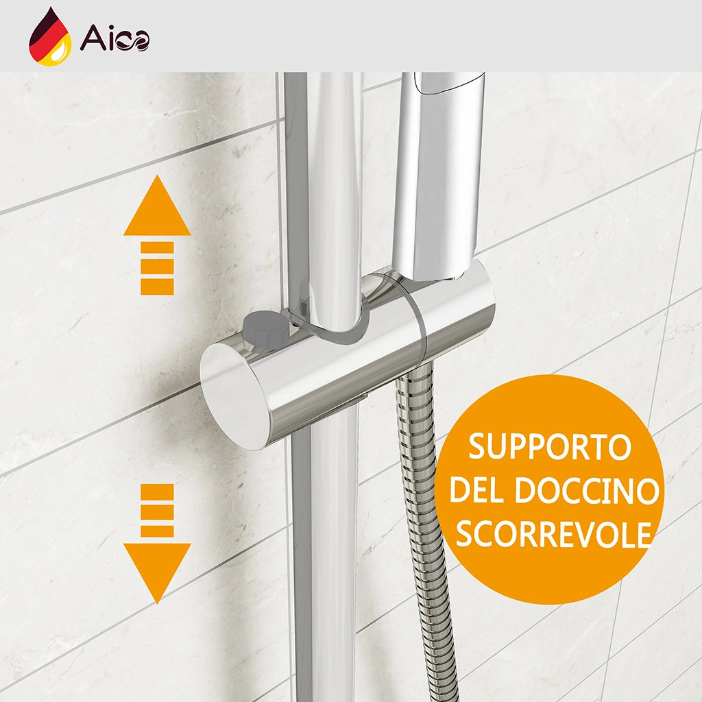 Colonna doccia rotonda completo di miscelatore termostatico rettangolo, soffione quadrato 30x30cm, cromo