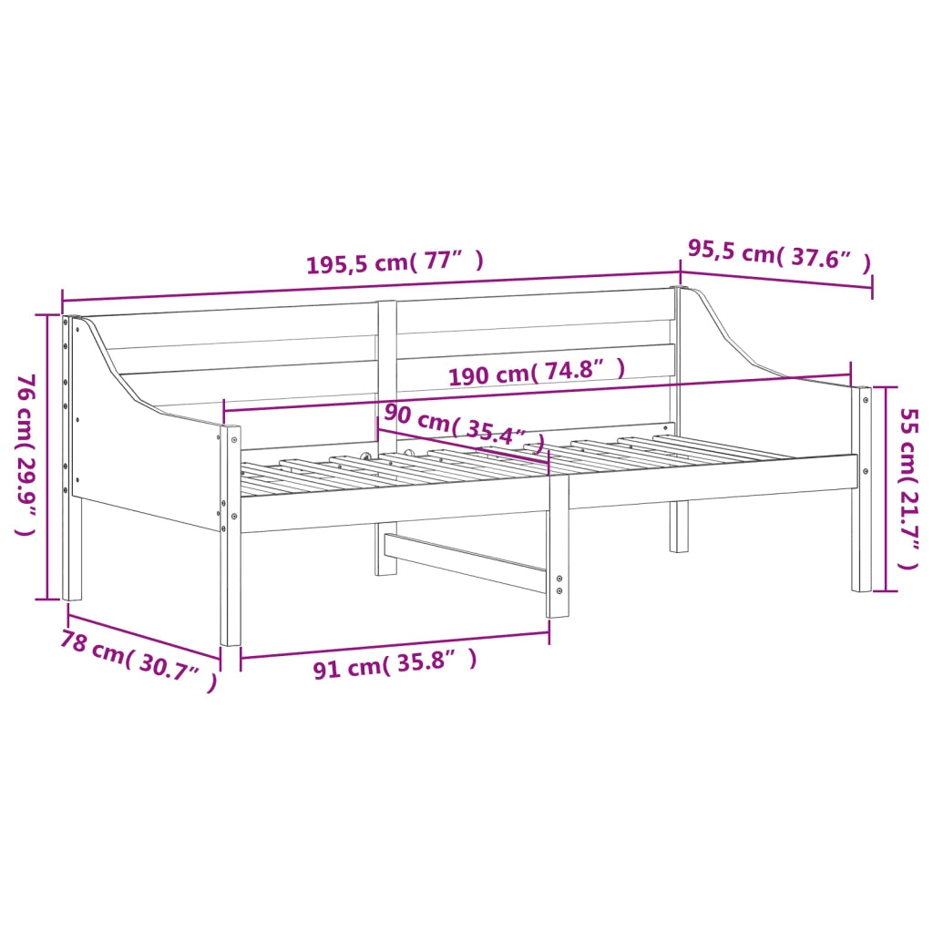 Dormeuse senza Materasso Bianca 90x190 cm Legno Massello Pino 842839