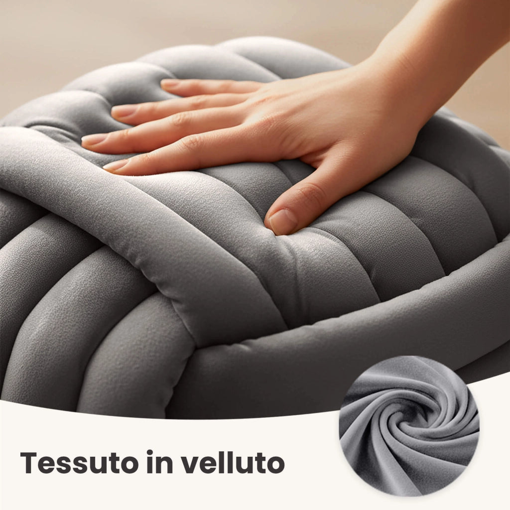 Pouf annodato in velluto 53 cm NILO Grigio Chiaro