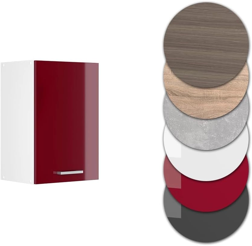 Pensile da cucina R-Line, Rosso lucido, 40 cm, per la libera combinazione all'interno di sistemi cucina modulari