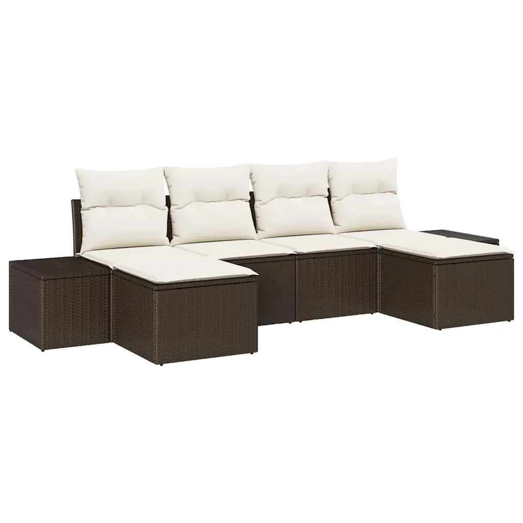 Set Divano da Giardino con cuscino 6 pcs Marrone polyrattan
