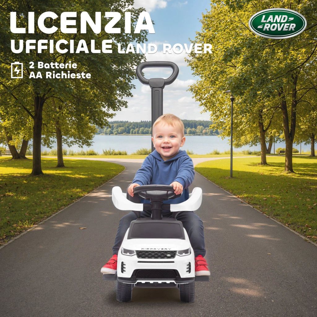 Macchina Cavalcabile Land Rover ¨C Xylo ¨C con Maniglia e Barriera, PP e Acciaio, Bianco