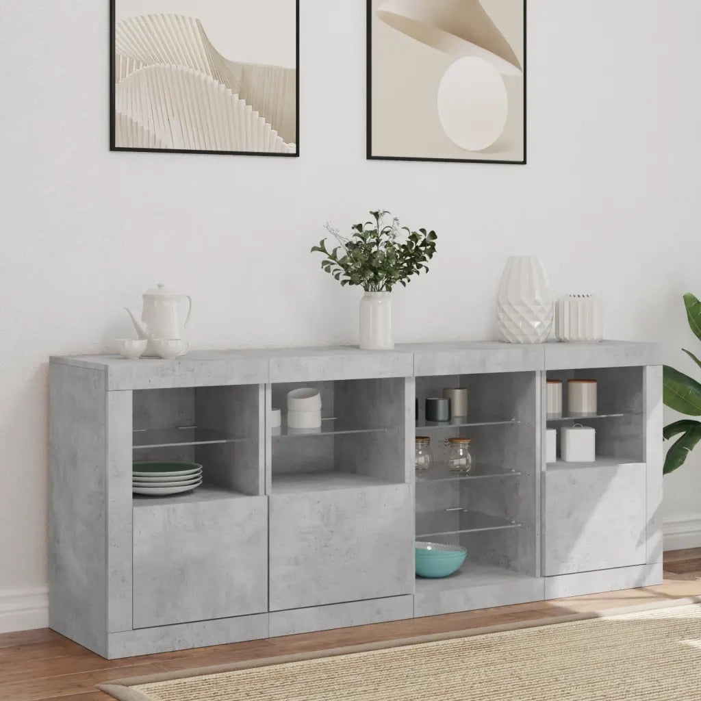 Credenza | Madia | Buffet da pranzo | Armadio da pranzo con Luci LED Grigio Cemento 164x37x67 cm