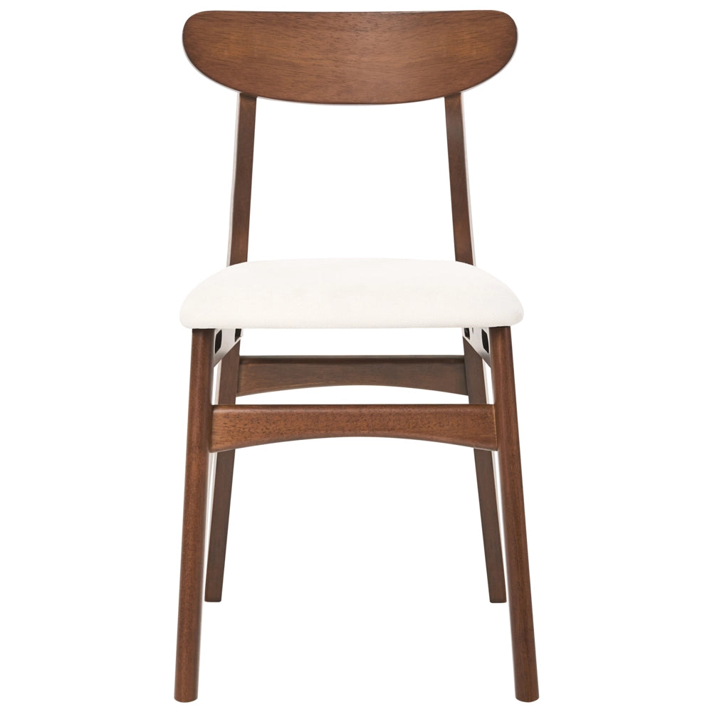 Set di 2 sedie da pranzo con struttura in legno di gomma marrone e beige chiaro, seduta in tessuto, senza braccioli, design retrò