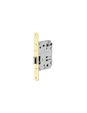 Serratura da incasso per WC, asse 50 mm, interasse 70 mm, frontale ottonato arrotondato – THIRARD
