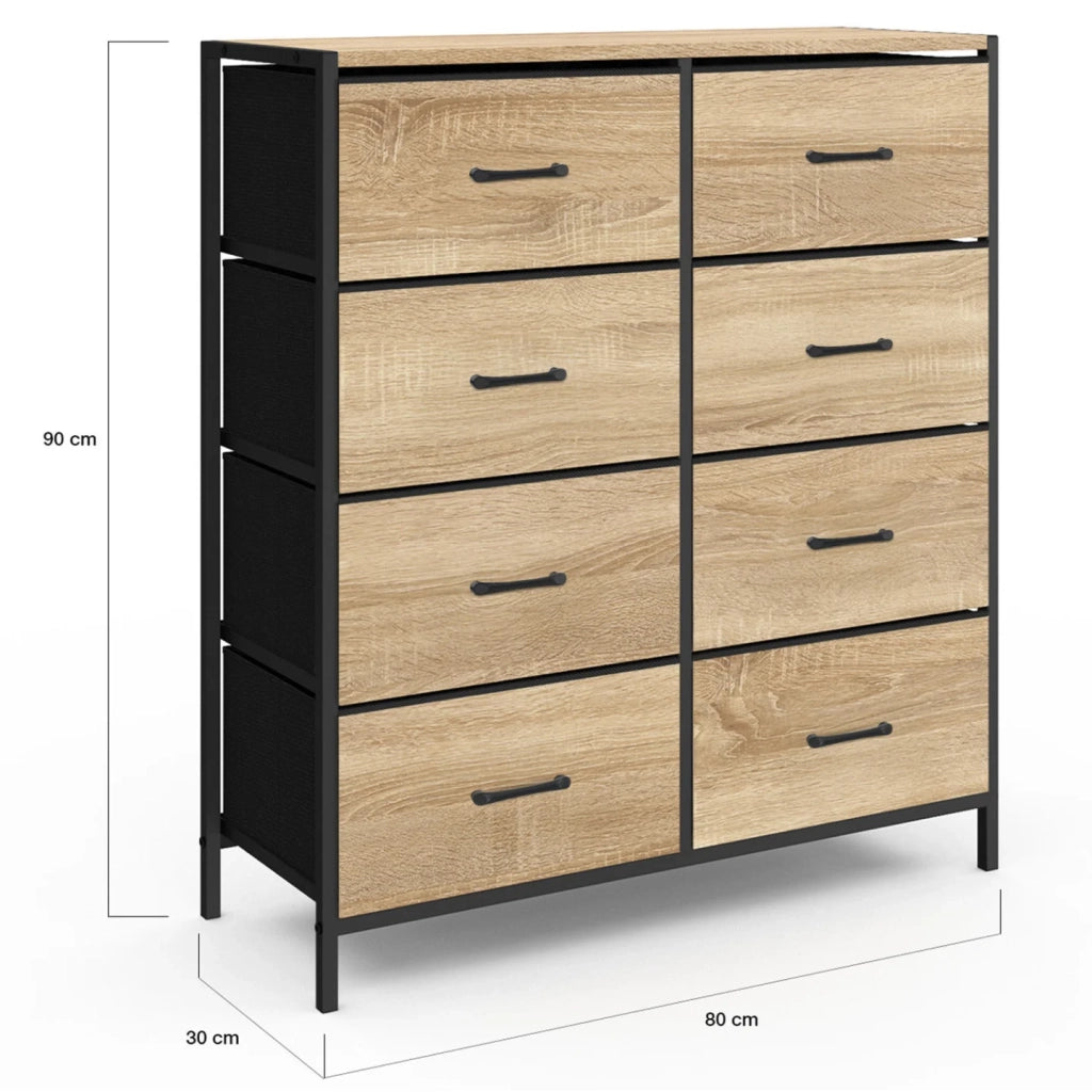 IDMarket - Baúl de tela de 8 cajones UTAH 80 cm mueble de almacenaje de diseño industrial