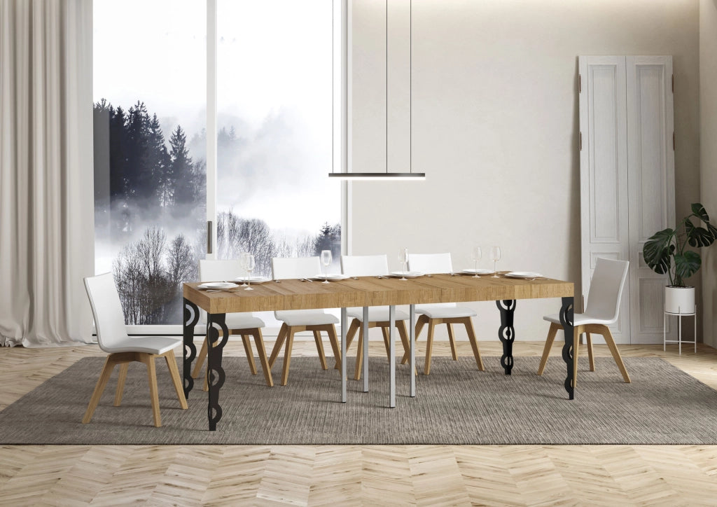 Tavolo allungabile 90x90/246 cm Karamay Premium Quercia Natura telaio Antracite