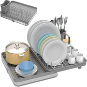 Afdriuvaio espandibile (30cm - 53cm) con contenitore per piatti - Asciugamani per vassoio in acciaio inossidabile per cucina