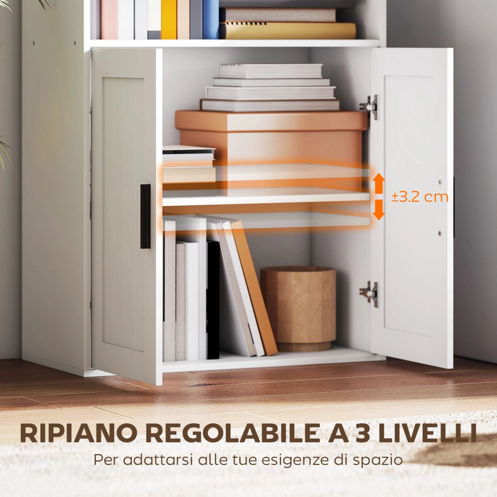 Libreria con Ripiani Aperti e Armadietto ¨C Zephmum ¨C Bianco 60x30x145.5 cm