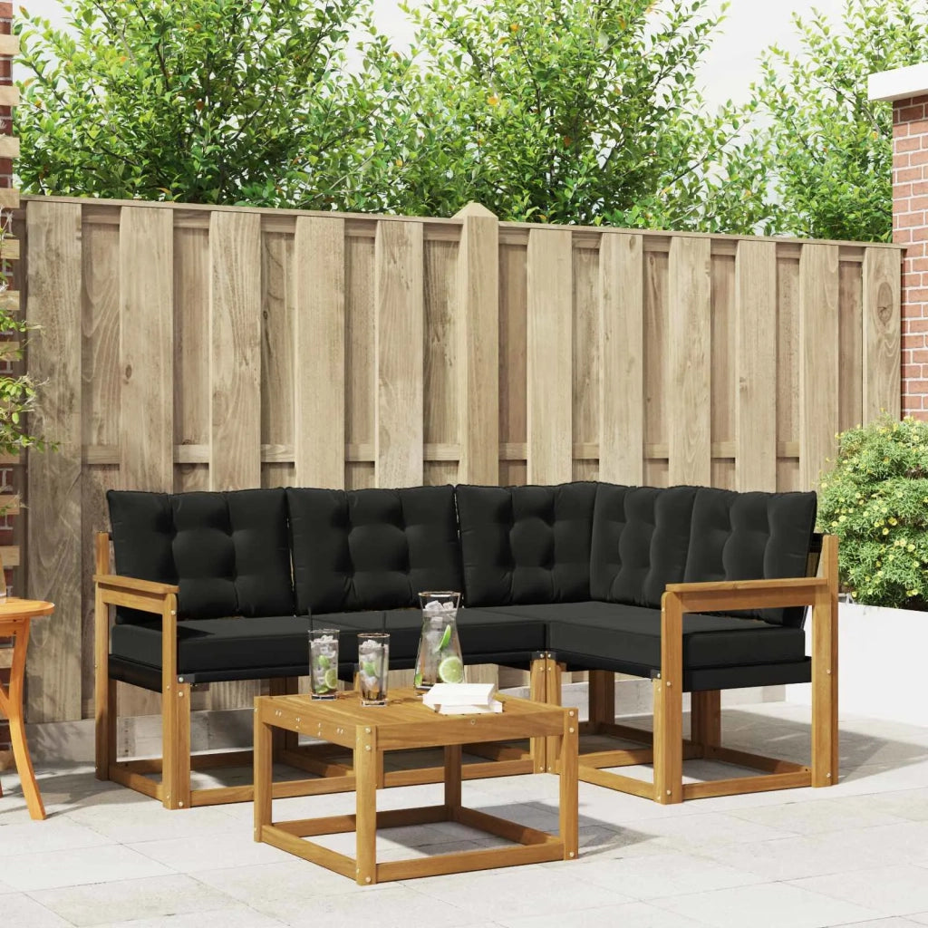 Set di divani da esterno con cuscino 5 pcs Naturale e Nero