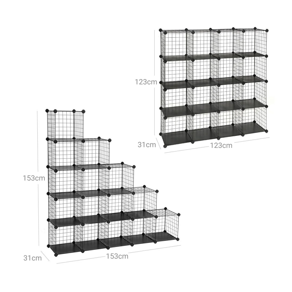 Mobiletto portaoggetti con 4 ripiani e 4 file di ripiani in rete grande capacità martello di gomma incluso dimensioni 123 x 31 x 123 cm nero 12_0003992
