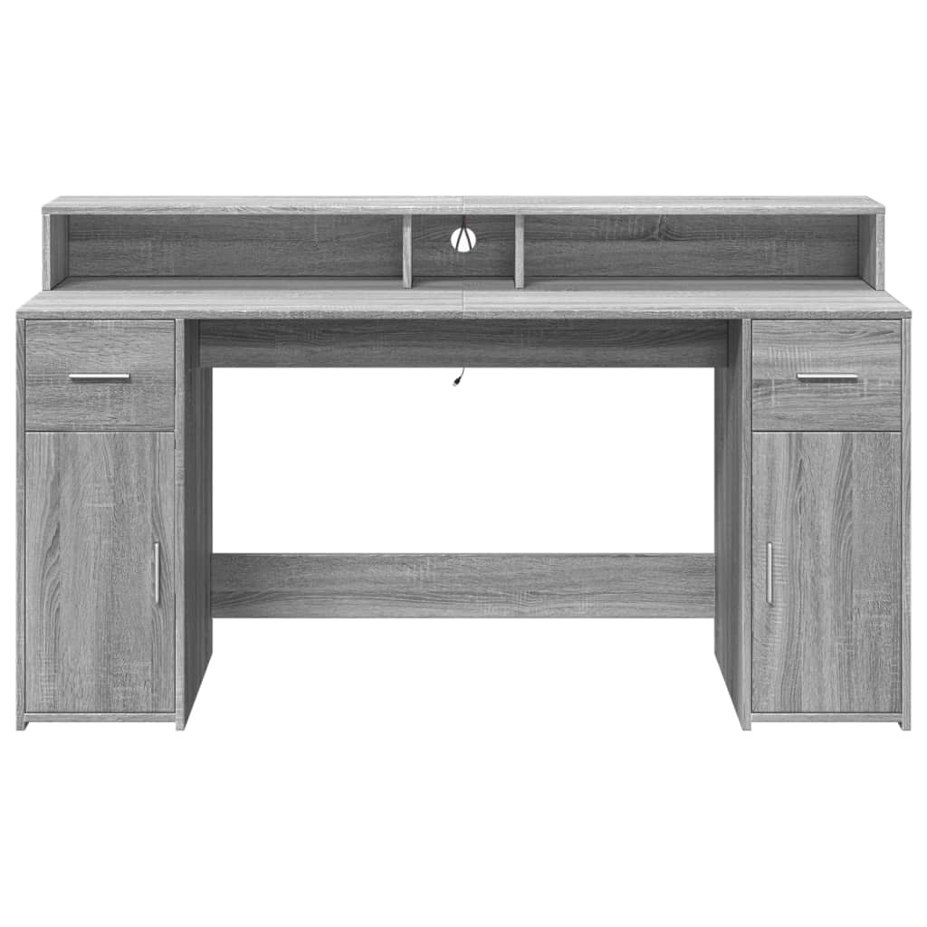 Scrivania tavolo postazione di lavoro mobile per computer mobile per studio e luci a LED Sonoma 160 x 55 x 91 cm legno ingegnerizzato grigio 02_0023809