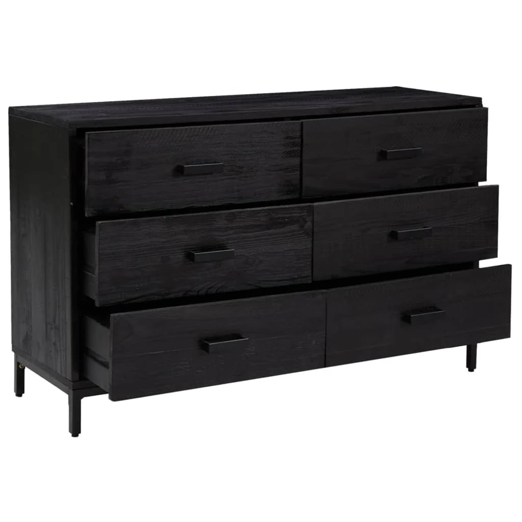Buffet credenza cassettiera armadio mobile contenitore organizer per cucina soggiorno salotto 110 x 35 x 70 cm legno massello di pino nero 02_0035842