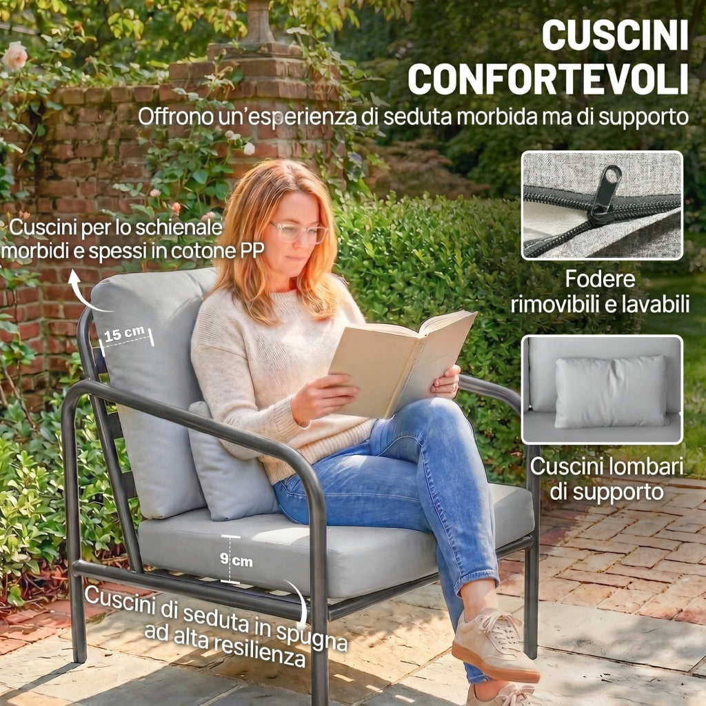 Set Salotto da Giardino ¨C zephmum ¨C Grigio Chiaro Acciaio