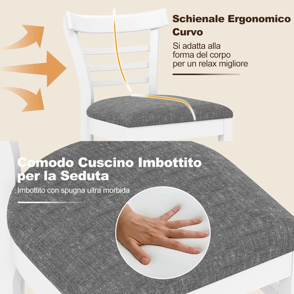 Set di 2 Sedie da Pranzo, Sedie da Cucina Senza Braccioli Rivestite in Finta Pelle con Gambe in Legno di Gomma, Seduta Imbottita e Schienale Curvo, per Soggiorno e Ristorante (Bianco)