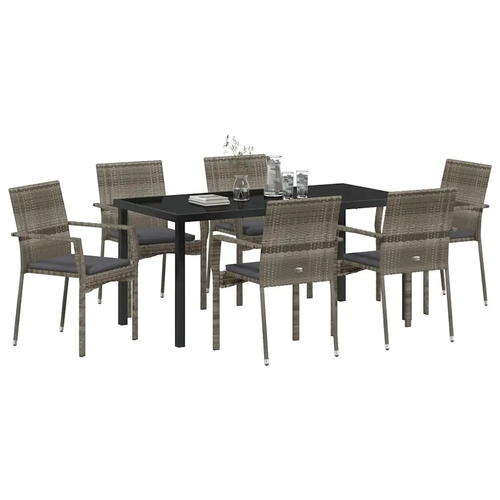 Set da Pranzo per Giardino con cuscino 7 pcs Grigio polyrattan 3380096