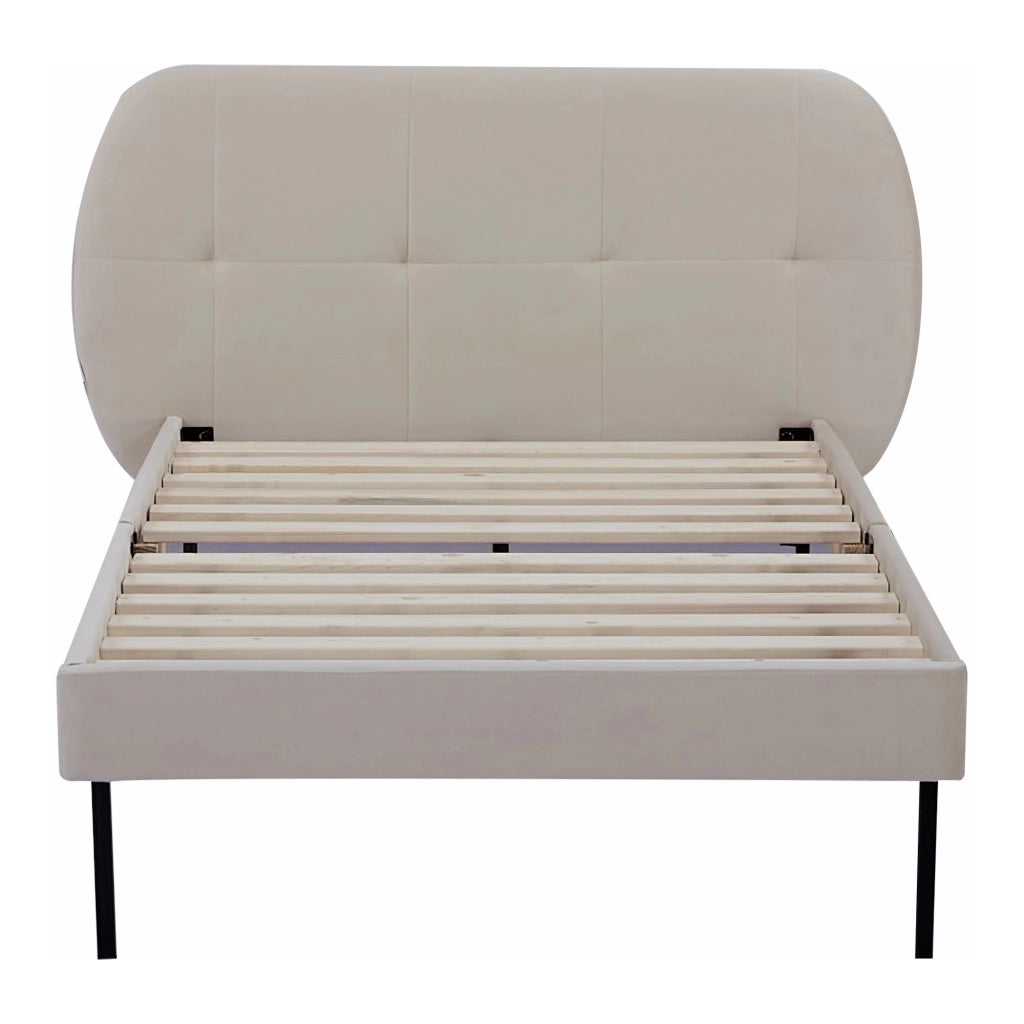 Letto Singolo Porvoo 90x200 cm Testiera Imbottita Rivestimento in Velluto - Beige [en.casa]