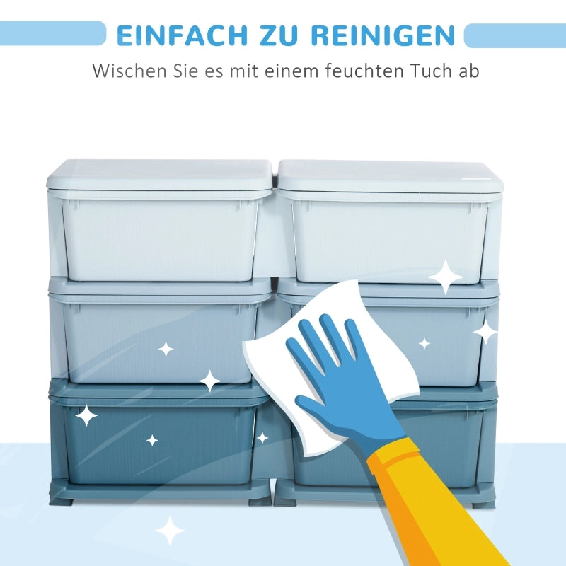 Scatola portaoggetti in plastica, 6 cassetti, organizer per giocattoli, cassettiera per cameretta, blu