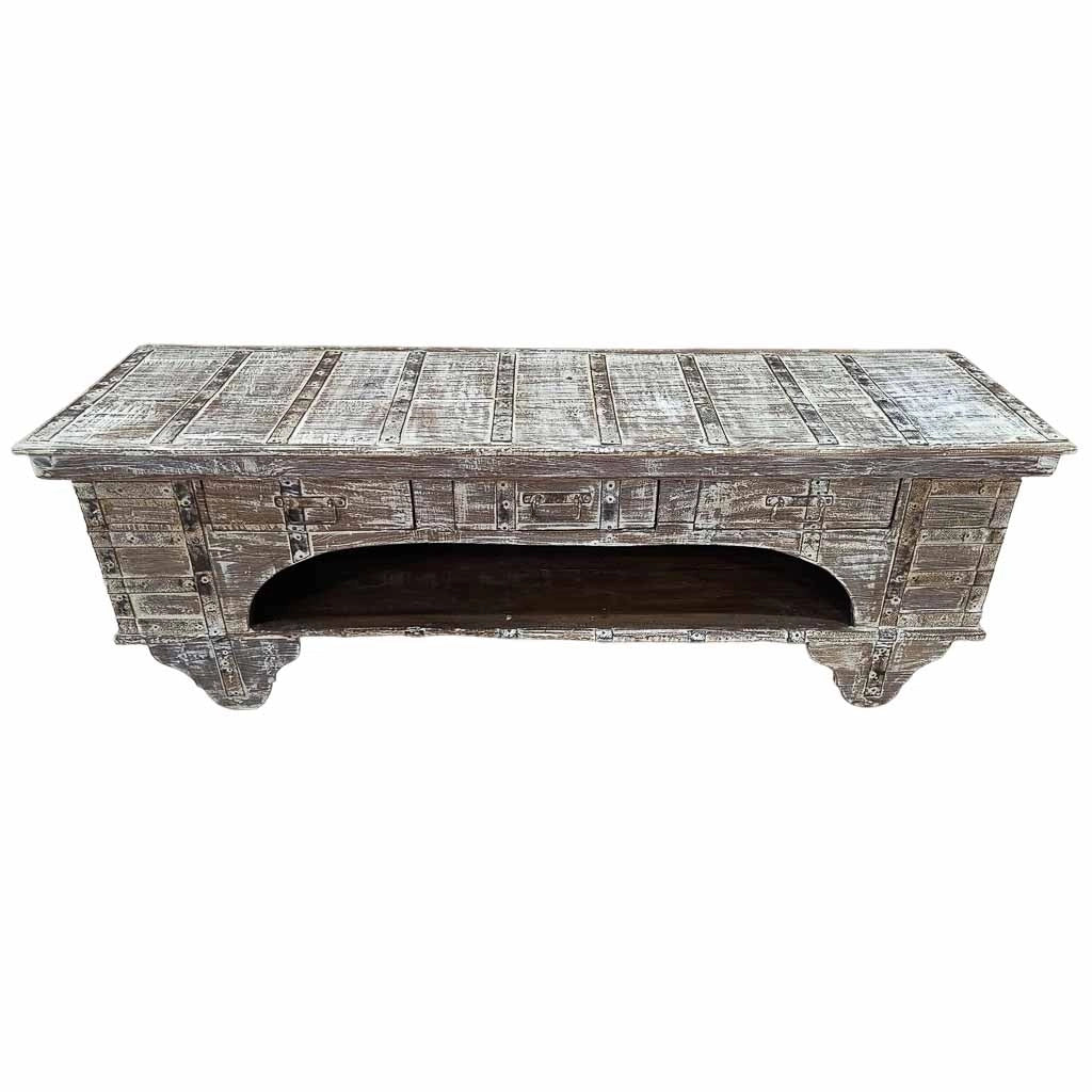 Mobile basso artigianale in legno 165-175x45x57h cm