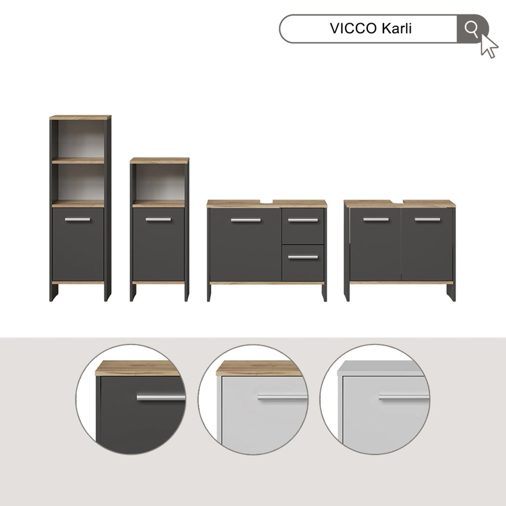 Vicco Set di mobili da bagno Antracite/quercia dorata 2 parti