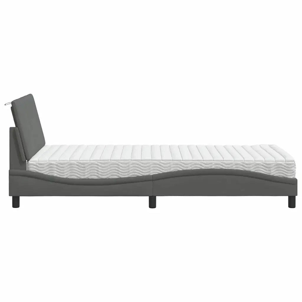 Letto con Materasso Hanko Grigio Scuro 100x200 cm in Tessuto