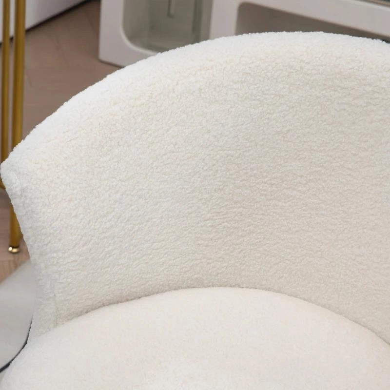 SEDIA DA UFFICIO REGOLABILE IN ALTEZZA CON SEDUTA GIREVOLE E RIVESTIMENTO IN VELLUTO TEDDY, BIANCO E ORO