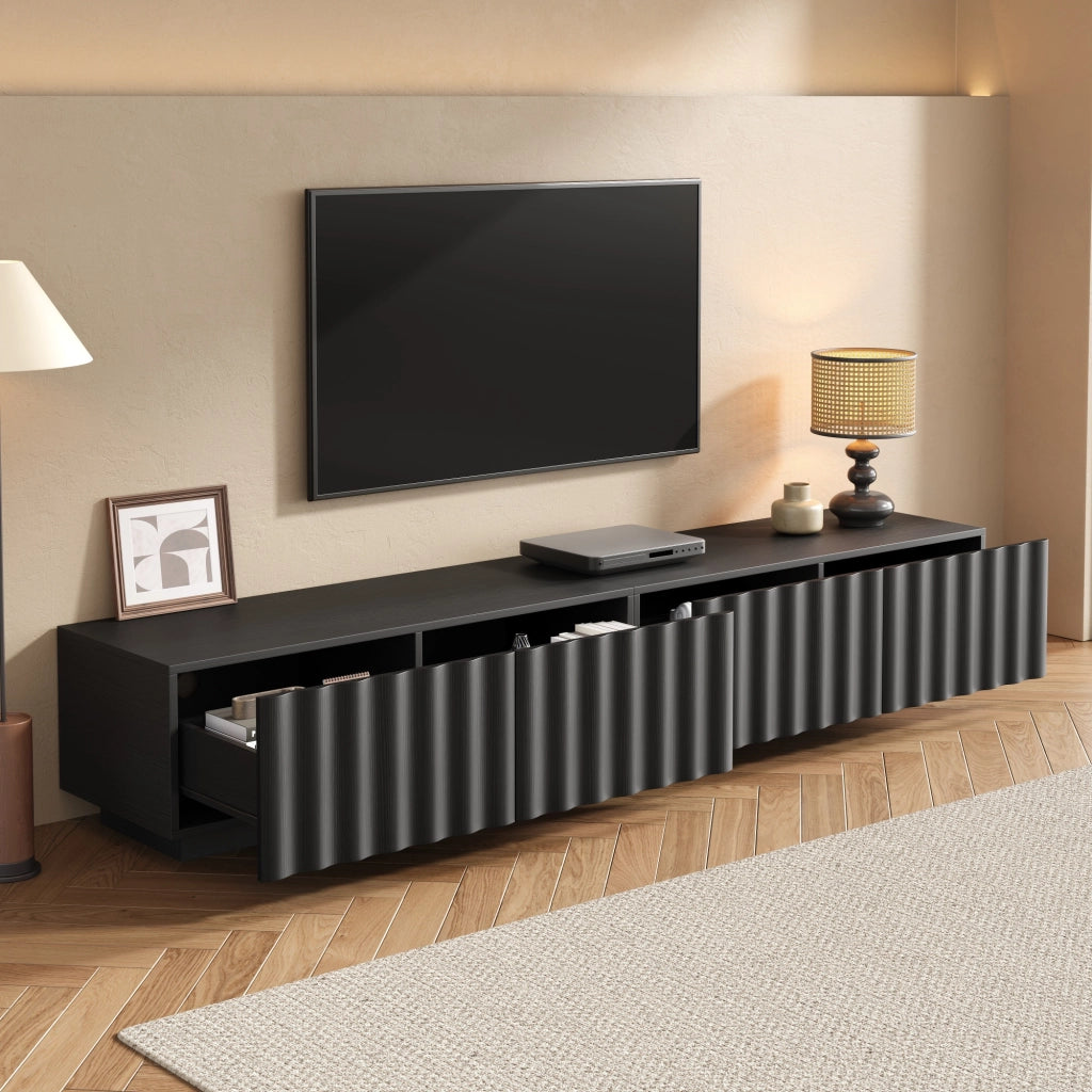 Mobile TV con Anta a Onda e Vano Contenitore ¨C MINIMAL ¨C Bianco/Nero, Push-to-Open