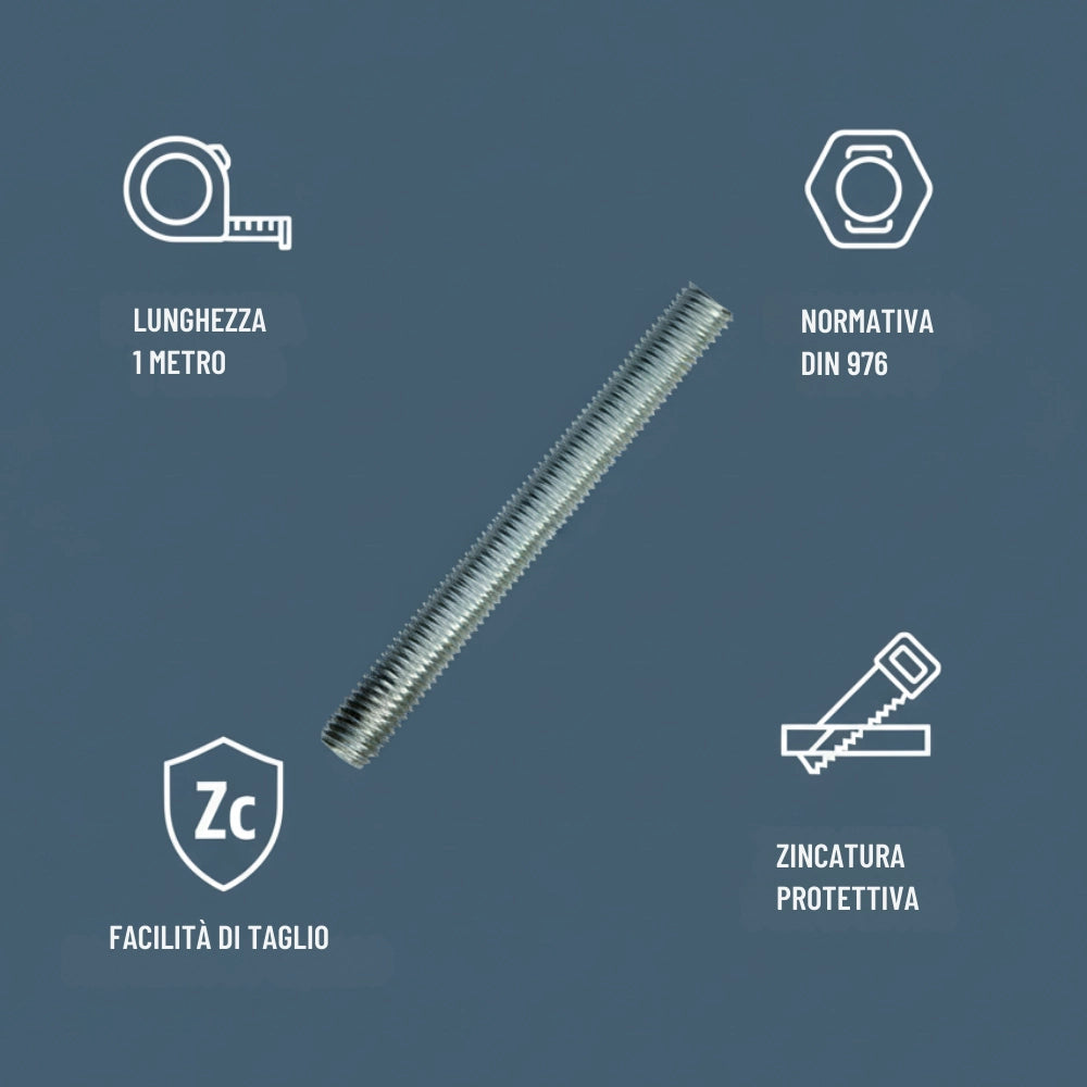 Barra filettata in acciaio 1 metro din 976-1 per applicazioni industriali *** misura 8 x 1,2 mm, confezione 1