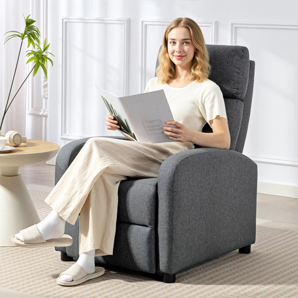 Poltrona Relax Reclinabile ¨C Xylo ¨C Tessuto Grigio Imbottita con Poggiapiedi 69x87x100.5