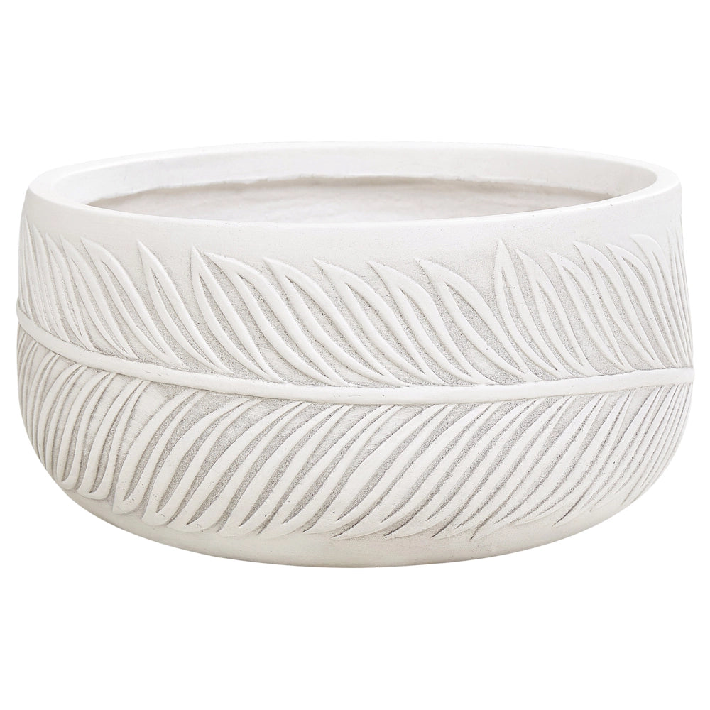 Vaso per piante da esterno in fibra di argilla bianco 35 x 35 x 19 cm Vaso rotondo resistente alle UC Motivo a foglie tradizionale