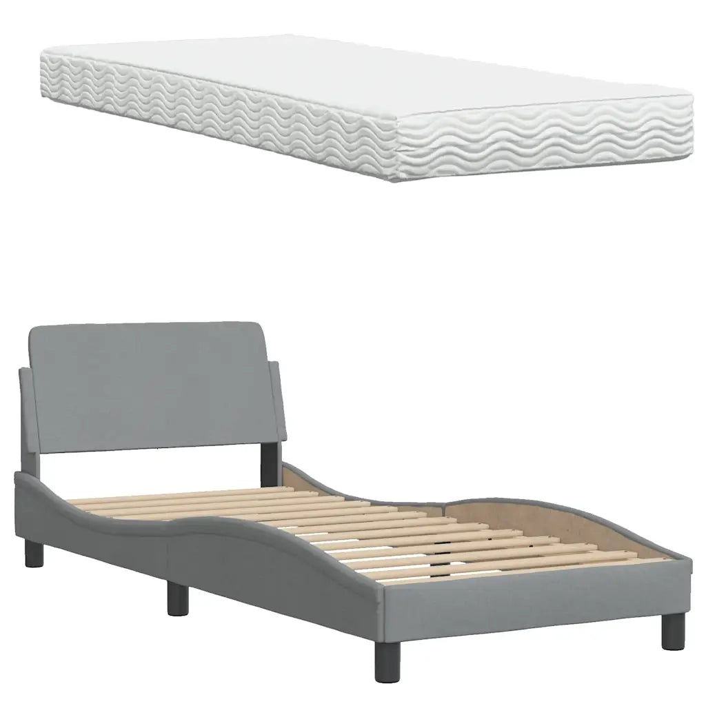 Letto con Materasso Hanko Grigio Chiaro 90x190 cm in Tessuto 3310496