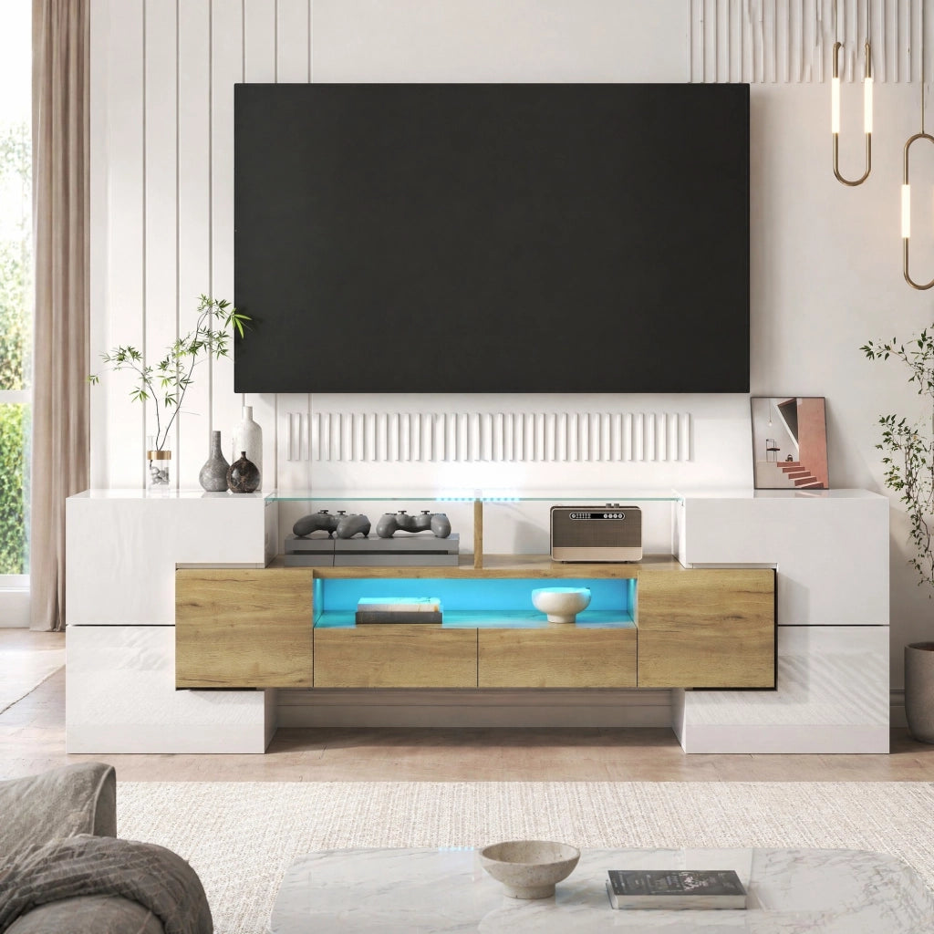 Mobile TV moderno bianco e oro con LED, 145 x 30 x 51 cm