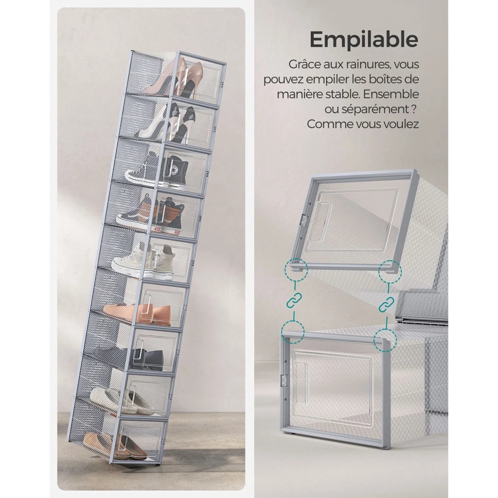 Scatole per scarpe set da 18 contenitore pieghevole per scarpe fino alla misura 46 grigio 12_0004449