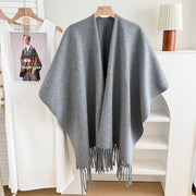 Stylewave Nuova cappa in cashmere scuro con spacco, scialle caldo e reversibile per uomo e donna