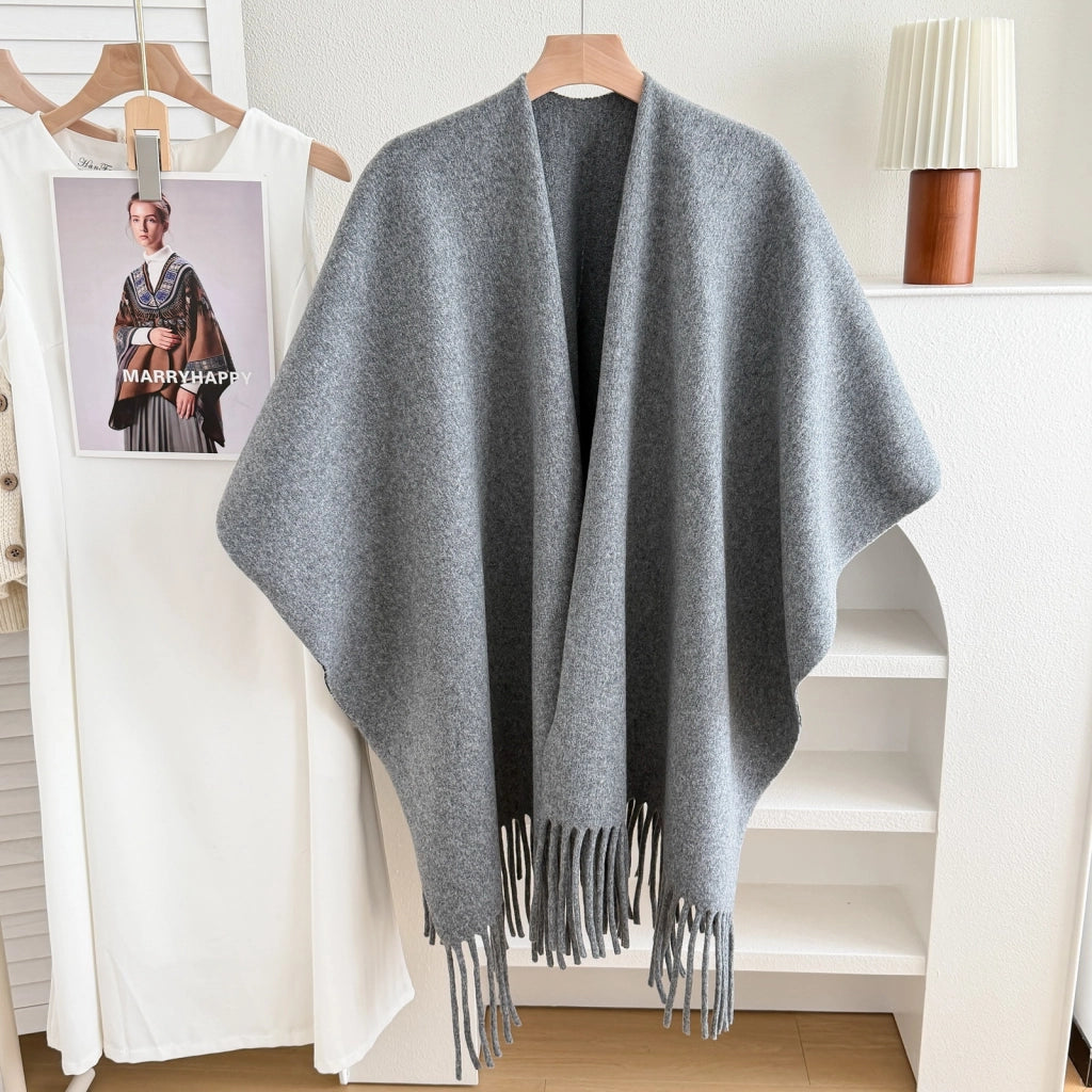 Stylewave Nuova cappa in cashmere scuro con spacco, scialle caldo e reversibile per uomo e donna