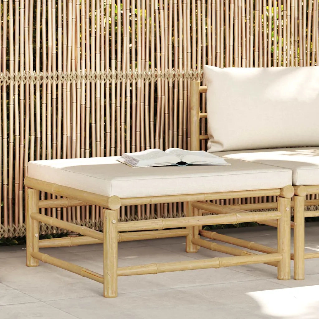 Sedia da giardino-Poggiapiedi da Giardino con Cuscino Bianco Crema in Bamb¨´ 600783