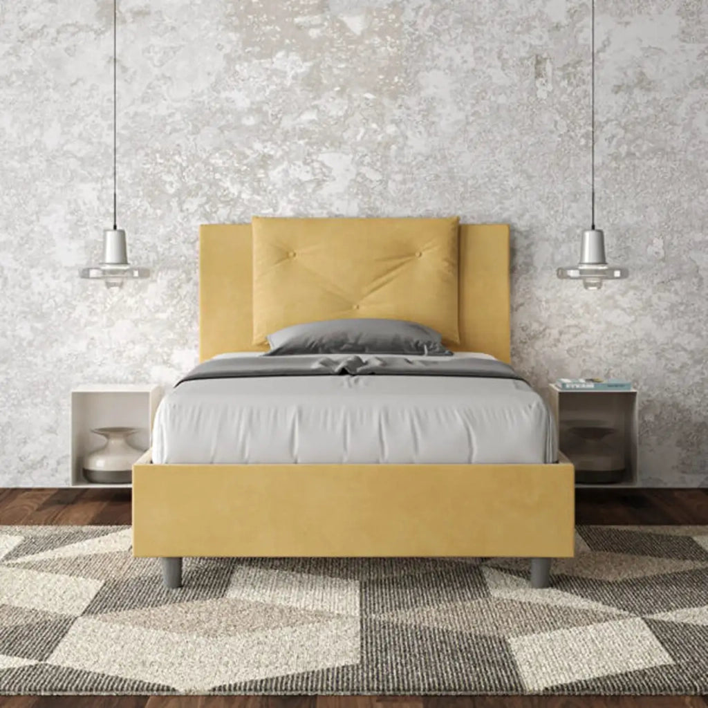 Letto una piazza e mezza con rete imbottito 120x200 microfibra ocra Appia