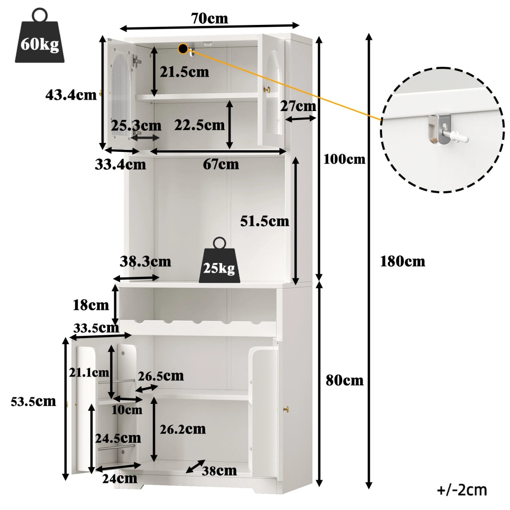 Mobile buffet alto 180 cm bianco con LED RGB e portabottiglie