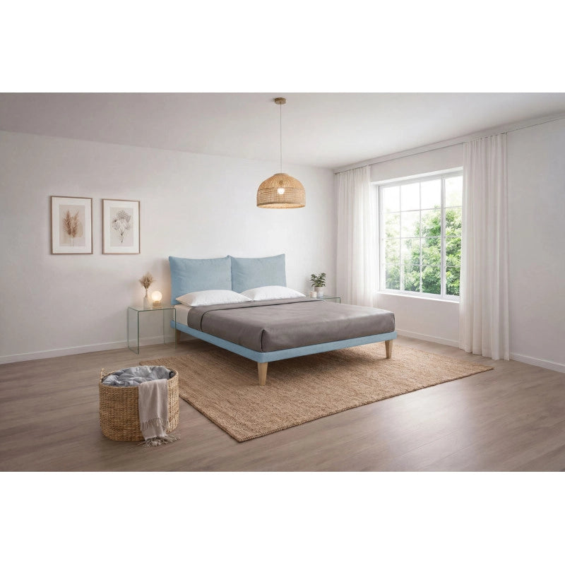 Letto imbottito Matrimoniale 180x190 cm Soft - Con rete,Microfibra,Azzurro