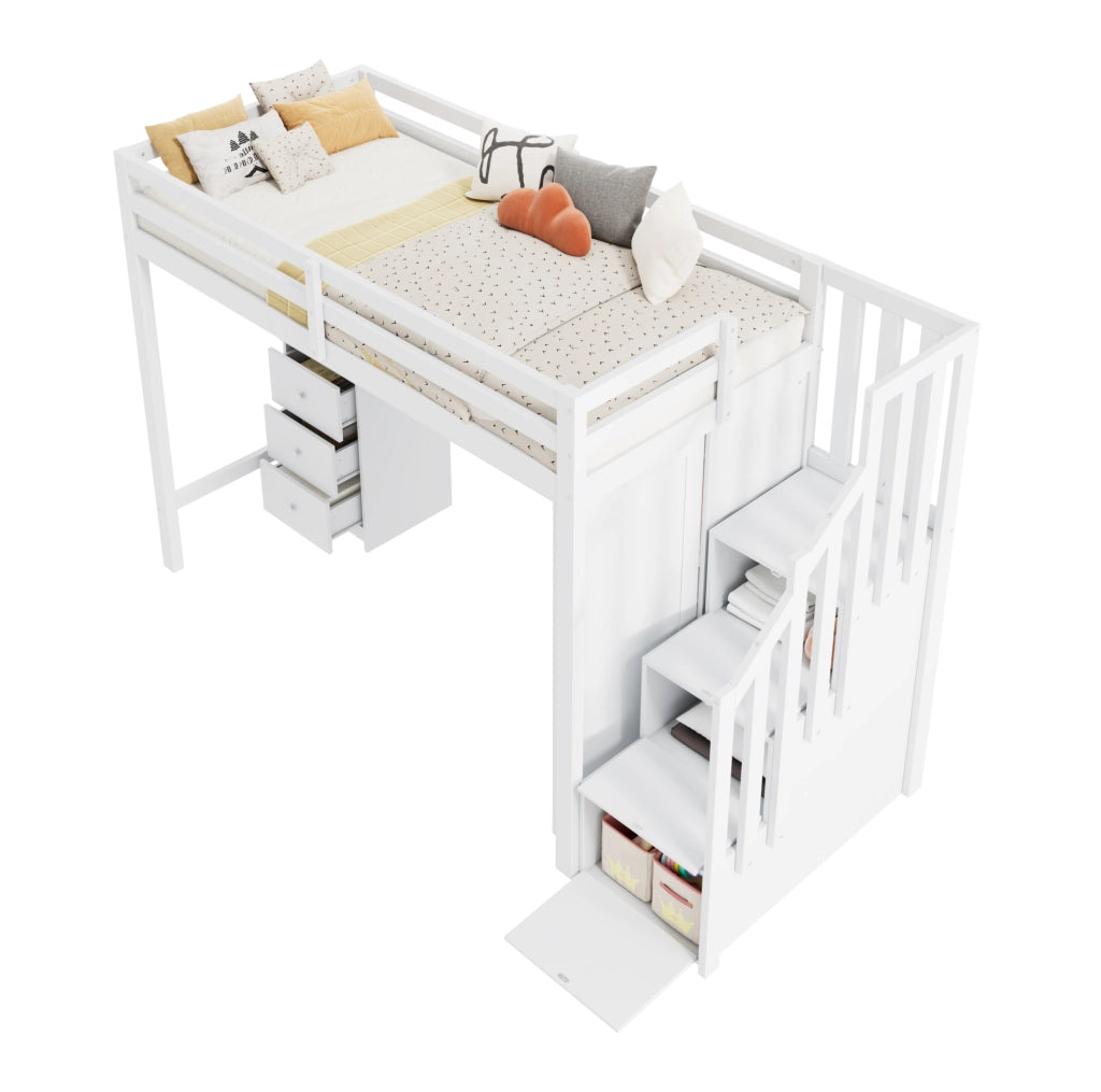 Letto a castello multifunzionale con scrivania, armadio e scale, 90x200 cm