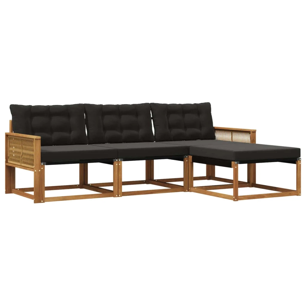 Set di divani da esterno con cuscino 4 pcs Naturale e Nero