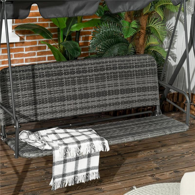 DONDOLO DA GIARDINO 3 POSTI CON TETTUCCIO REGOLABILE IN RATTAN PE 167X112X153 CM GRIGIO SCURO