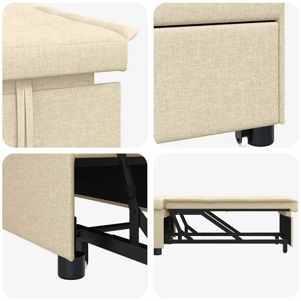 Divano Letto Estraibile-Sofa Letto-Daybed Crema 194 x 50 x 82 cm Legno compensato