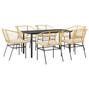 Set Pranzo da Giardino 7pz | Set Salotto da Giardino con Cuscini Marrone Polyrattan Vetro