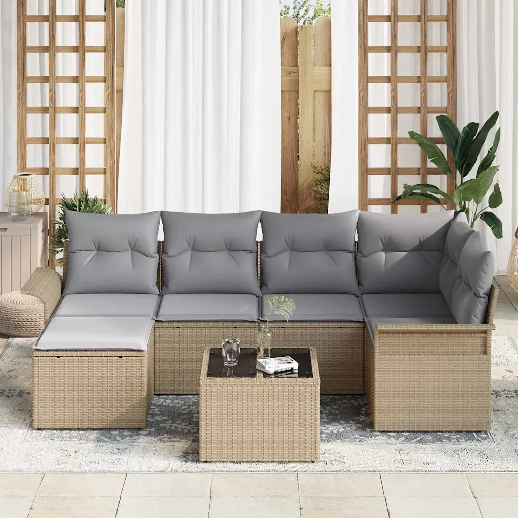 Set Divano da Giardino con cuscino 7 pcs Beige Poly Rattan 3354109