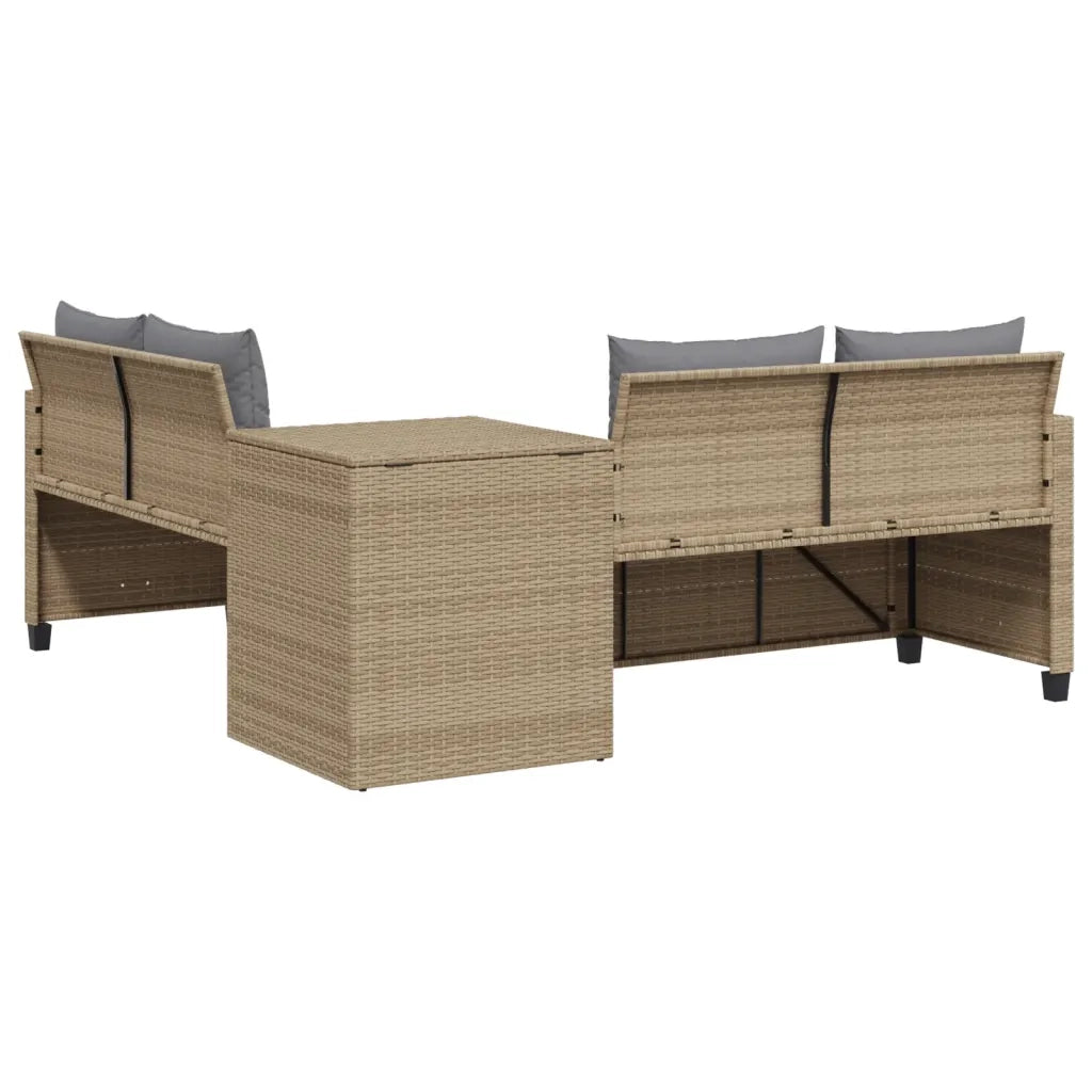 Divano da Giardino con Tavolo e Cuscini a L Beige in Polyrattan 369030